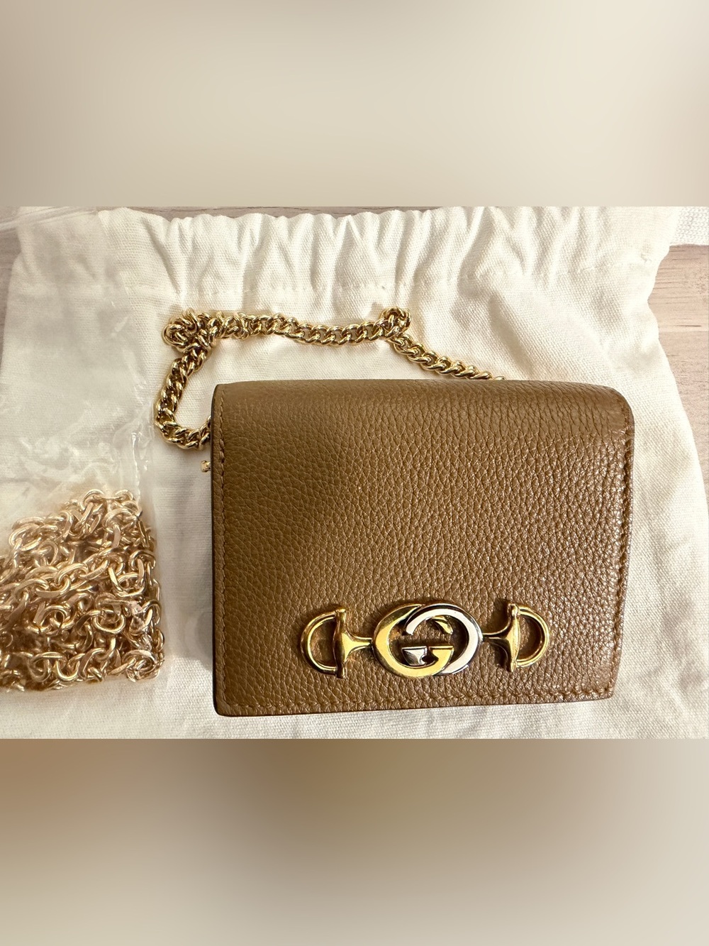 Gucci Zumi Horse-bit Leather Card Case on Chain